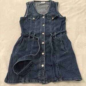 Only Denim Blue Jean Size Large Sleeveless‎ Belted Tank Dress 90s Classic